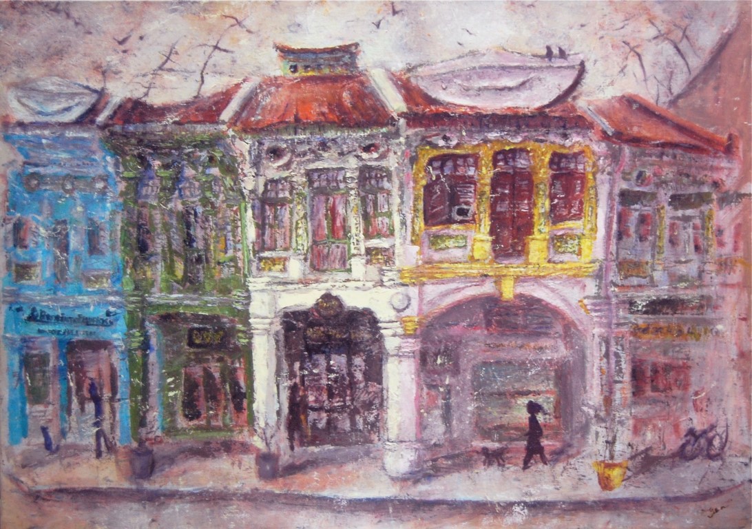 ethnic, urban, A Stroll At Joo Chiat_2021, Oil on canvas, SGD 1,050, painting, Ong Hwee Yen